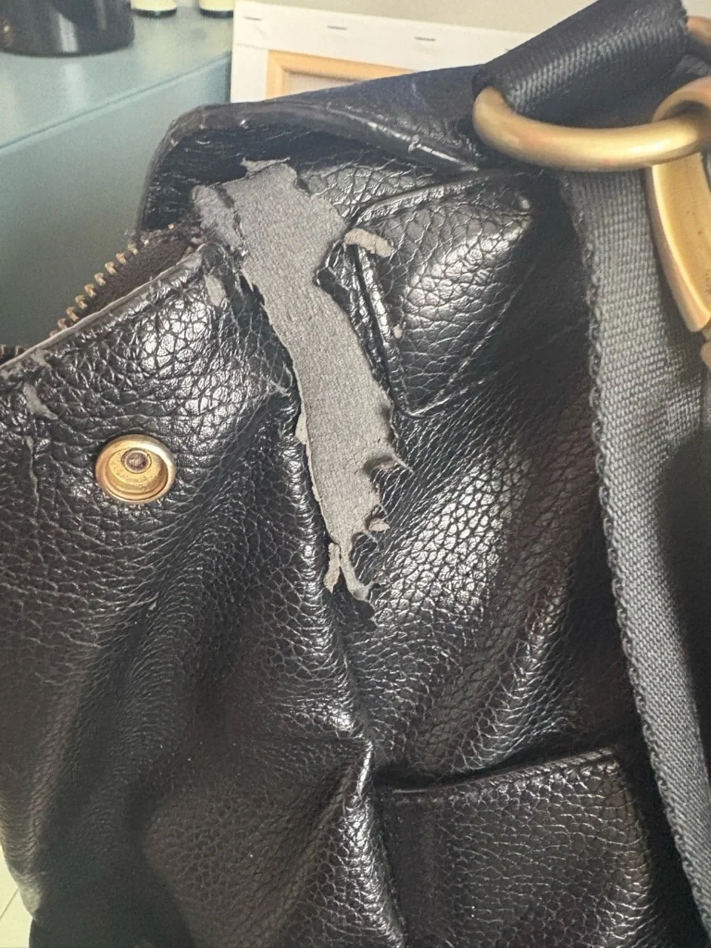 Freshly Picked Black Leather Baby Bag Backpack and Wallet with Gold Hardware
